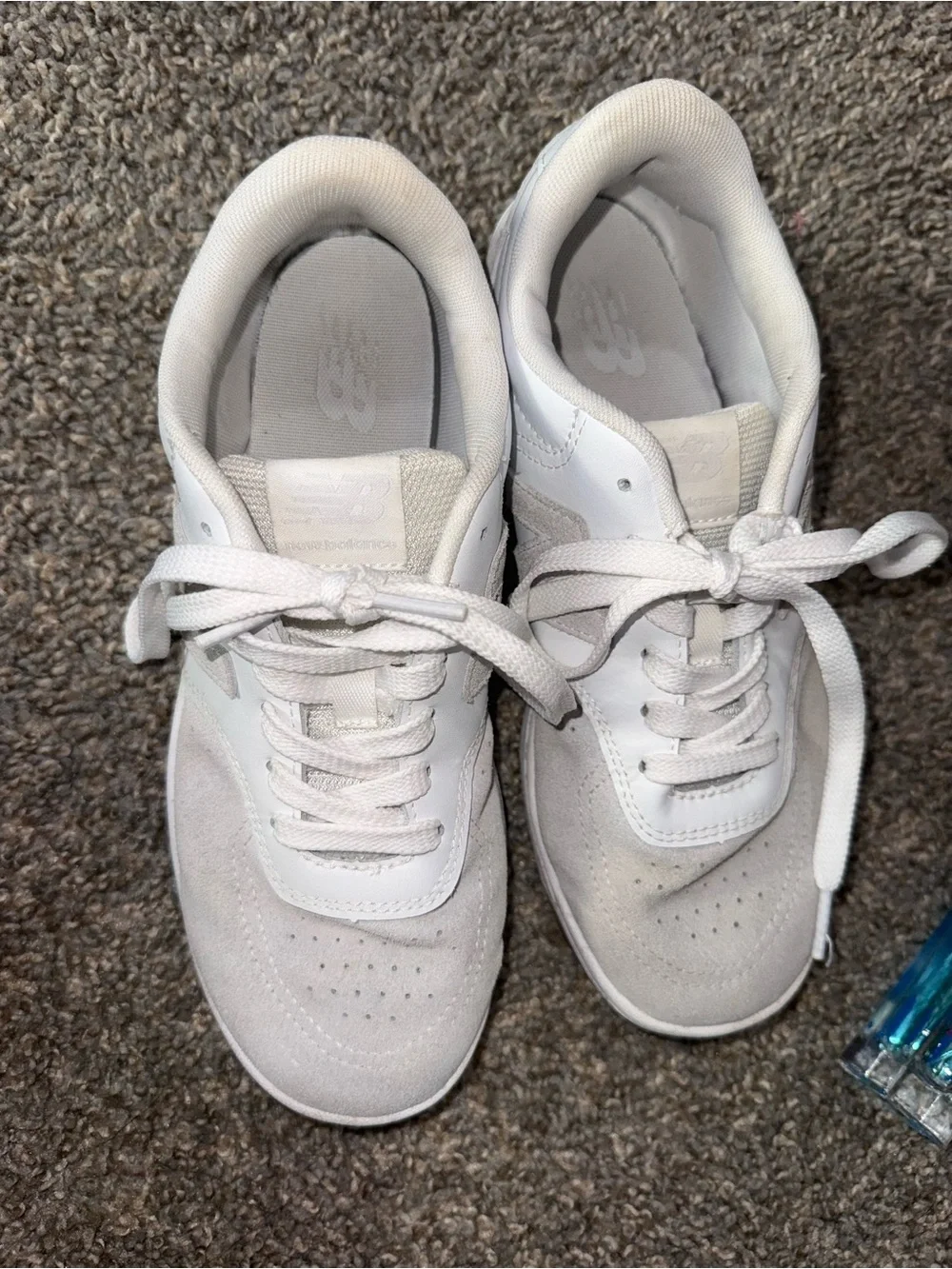 New Balance Women's White Suede & Leather Sneakers with Gum Sole
